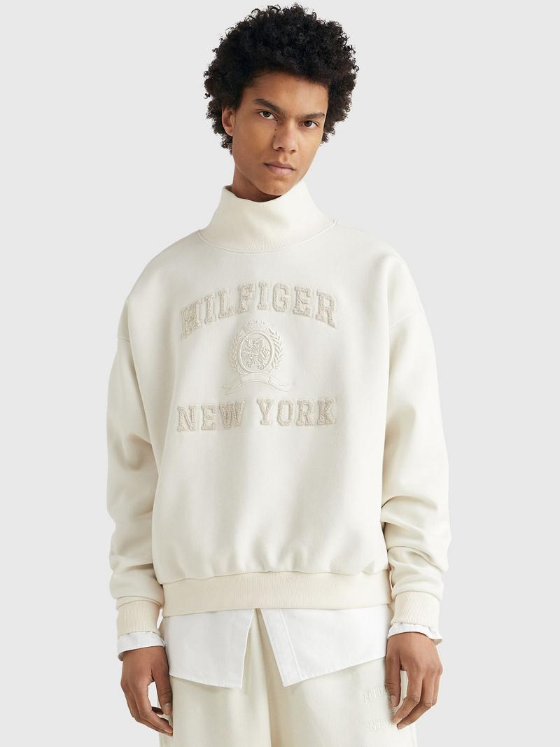 Férfi Tommy Hilfiger Mockneck Pulóverek Fehér | HU 913PJJ